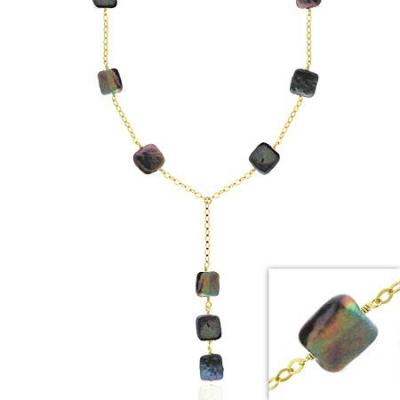 18K Gold/Sterling Silver Black Square Pearl Coin Necklace