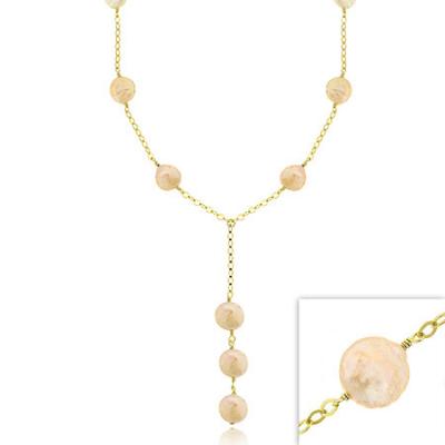 18K Gold over Sterling Silver Freshwater Cultured Peach Coin Pearl Y Necklace