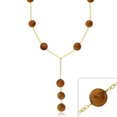 18K Gold over Sterling Silver Freshwater Cultured Champagne Coin Pearl Y Necklace