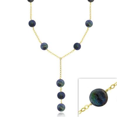18K Gold over Sterling Silver Freshwater Cultured Black Coin Pearl Y Necklace