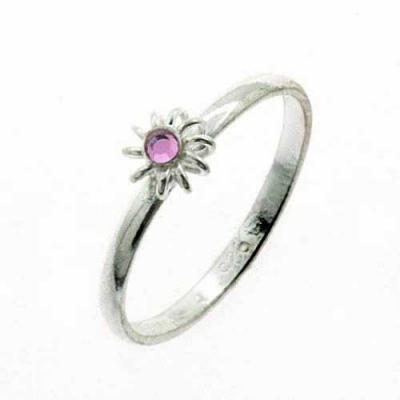 Sterling Silver Pink CZ Flower Junior Ring Size 5
