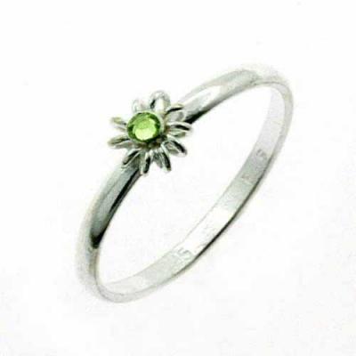 Sterling Silver Light Green CZ Flower Junior Ring