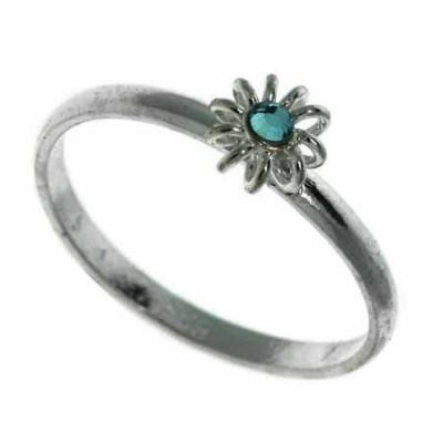 Sterling Silver Light Blue CZ Flower Junior Ring Size 5