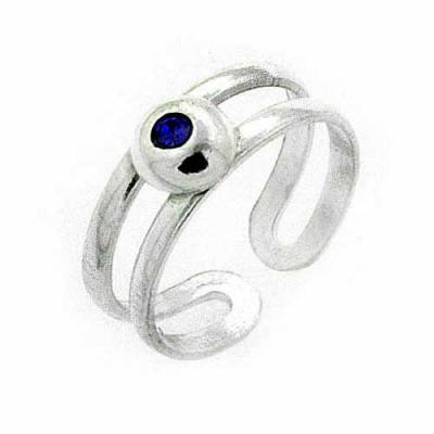 Modern  Dark Blue CZ Brushed Sterling Silver Toe Ring