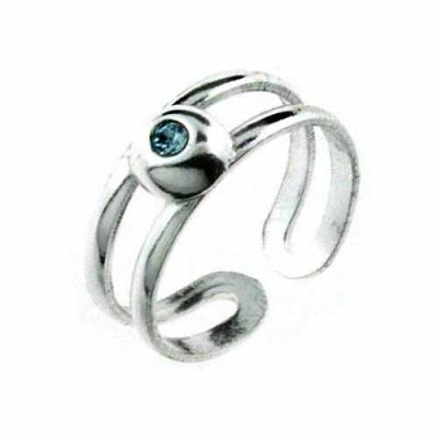 Modern Simulated Aquamarine CZ Brushed Sterling Silver Toe Ring