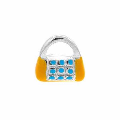 Sterling Silver Enamel Yellow and Light Blue Fashionable Hand Bag Purse Charm
