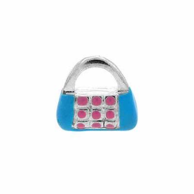Sterling Silver Enamel Light Blue and Pink Fashionable Hand Bag Purse Charm