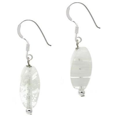 Sterling Silver White Millefiori Murano Glass Bead Dangle Earrings