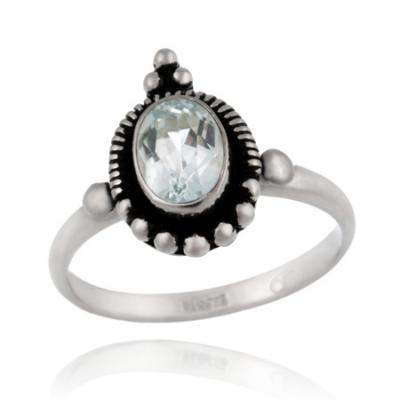 Sterling Silver Blue Topaz Oval Vintage Ring Size 6