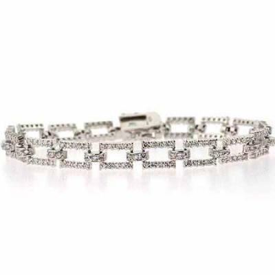 Sterling Silver CZ Rectangle Link Bracelet