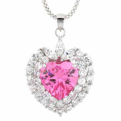 Sterling Silver Pink & Clear CZ Heart Pendant