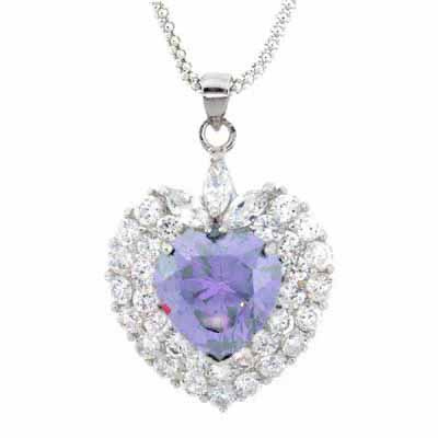 Sterling Silver Lavender & Clear CZ Heart Pendant