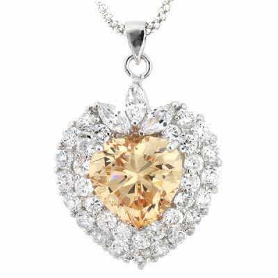 Sterling Silver Champagne & Clear CZ Heart Pendant