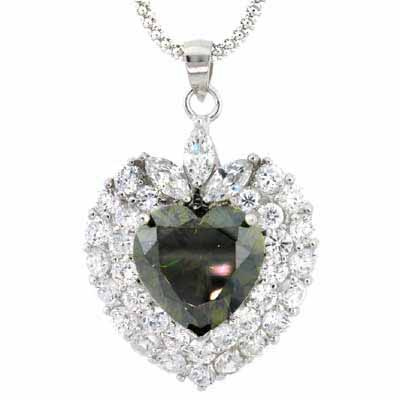 Sterling Silver Olive & Clear CZ Heart Pendant