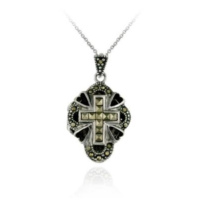 Sterling Silver Marcasite Cross Locket