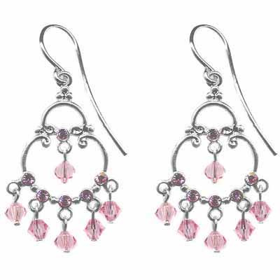 Sterling Silver Pink CZ & Pink Swarovski Elements Chandelier Earrings