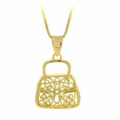 18K Gold over Sterling Silver Filigree Purse Pendant