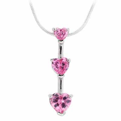 Sterling Silver Pink Cubic Zirconia Past Present and Future Heart Pendant