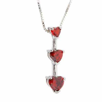 Sterling Silver Red CZ Past Present & Future Heart Pendant