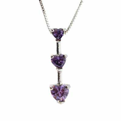 Sterling Silver Past Present and Future Simulated Amethyst Cubic Zirconia Heart Pendant