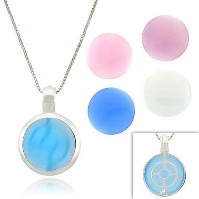 Sterling Silver Interchangeable Round Cats Eye Pendant Set