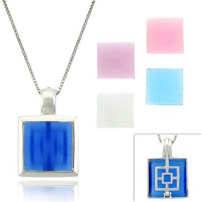 Sterling Silver Multi-Color Cats Eye Interchangeable Square Pendant