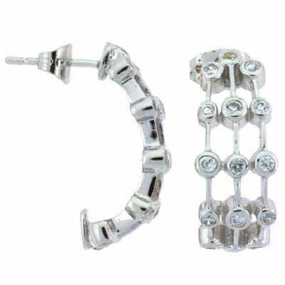 Sterling Silver CZ Bubble Half Hoop Earrings