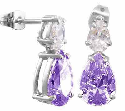 Simulated Amethyst Cubic Zirconia and Simulated Diamond CZ Post earrings