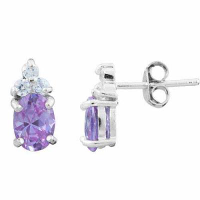 Lavender Cubic Zirconia and Simulated Diamond CZ Post earrings