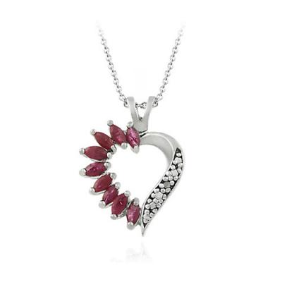Sterling Silver Ruby & Diamond Accent Heart Pendant