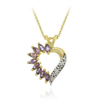 18K Gold over Sterling Silver Diamond Accent Amethyst Heart Necklace