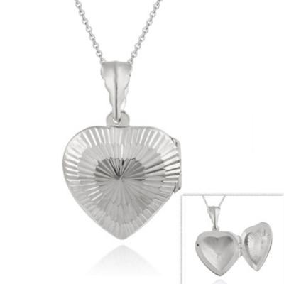 'Sterling Silver Diamond Cut Heart Locket Pendant, 18'''