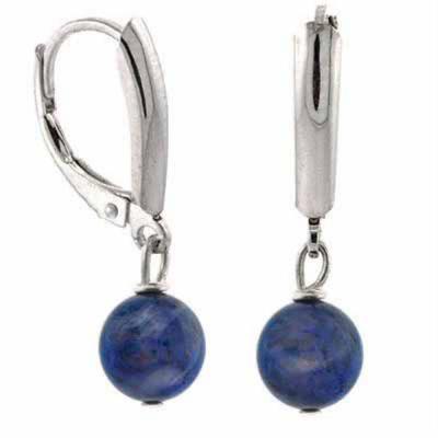 Sterling Silver Sodalite Bead Lever-Back Earrings