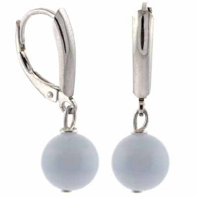 Sterling Silver Lace Agate Bead Dangle Leverback Earrings