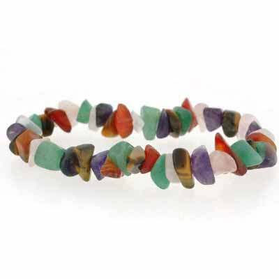Genuine Tiger Eye, Carnelian, Aventurine, Amethyst, and  Rose Quartz Chip Stretch Bracelet