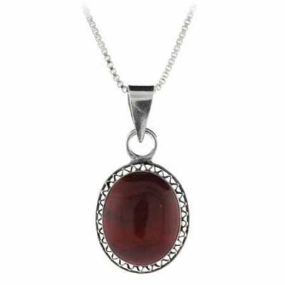 Sterling Silver Genuine Chalcedite Stone Filigree Oval Pendant