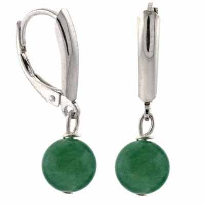 Sterling Silver Genuine Aventurine Bead Dangling LeverBack Lever Back Earrings