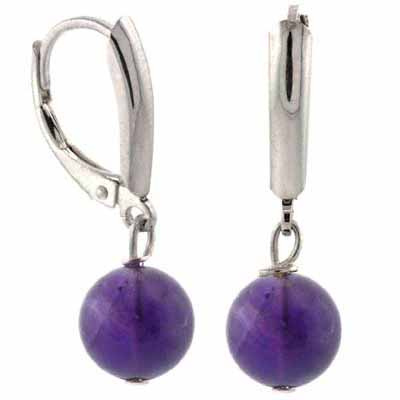 Sterling Silver Cabachon Amethyst Bead Leverback Earrings