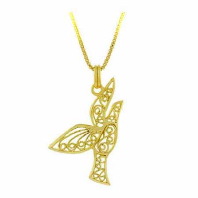 18K Gold over Sterling Silver Filigree Dove Pendant