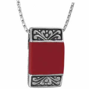 Vintage Sterling Silver Square Red Coral Pendant