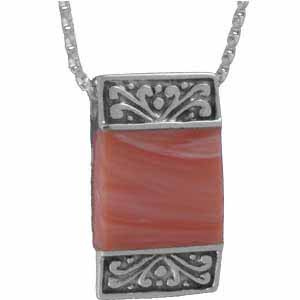 Vintage Sterling Silver Pink Coral square Pendant