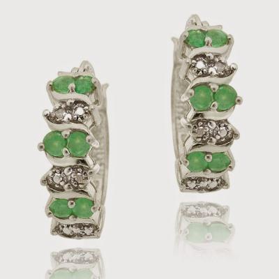 Sterling Silver Emerald & Diamond Accent Hoop Earrings
