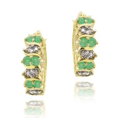 18K Gold over Sterling Silver Emerald & Diamond Accent Hoop Earrings