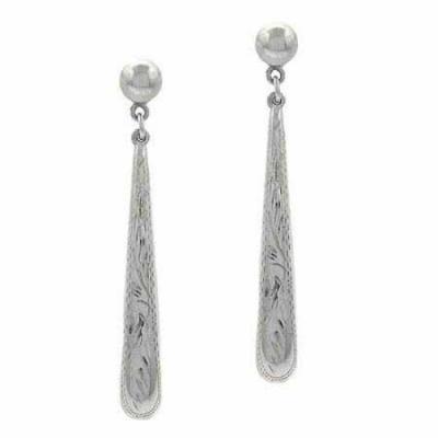 Sterling Silver Flower Vine Etched Design Teardrop Earrings