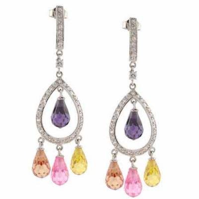 Sterling Silver Multi Color CZ Chandelier Earrings