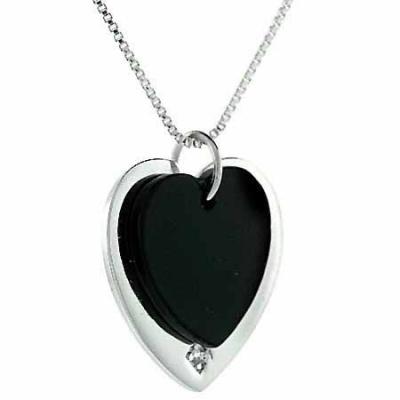 Sterling Silver Onyx & CZ Double Heart Pendant
