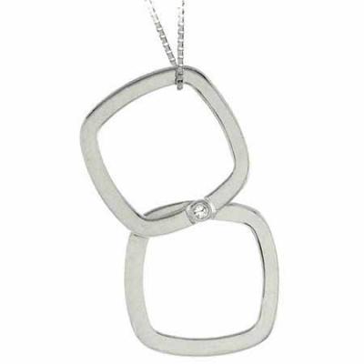 Sterling Silver simulated Diamond cz Cube Square Pendant Necklace