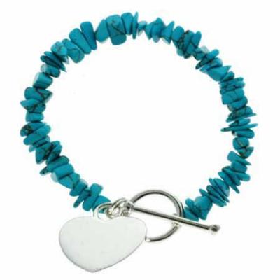 Sterling Silver Simulated Turquoise Chip Heart Toggle Bracelet