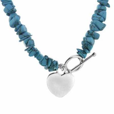 Simulated Blue Turquoise Chip Heart Toggle Necklace