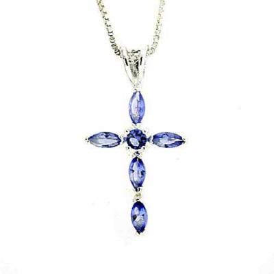 Sterling Silver and Simulated Tanzanite CZ Cross Pendant